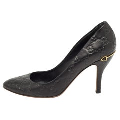 Gucci Black Guccissima Leather Horsebit Pumps Size 39