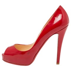 Christian Louboutin Red Patent Leather Very Prive Platform  Toe Pumps Size 37.5