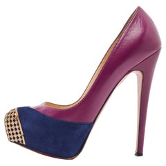 Christian Louboutin Purple Suede and Leather Maggie Platform Pumps Size 36.5