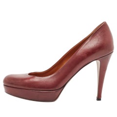 Gucci Burgundy Leather Round Toe Platform Pumps Size 39