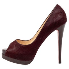 Christian Louboutin Burgundy Calf Hair Altadama Astrakhan Peep Toe Pumps Size 41