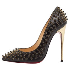 Christian Louboutin Black Leather Studded Follies Cabo Pumps Size 34.5