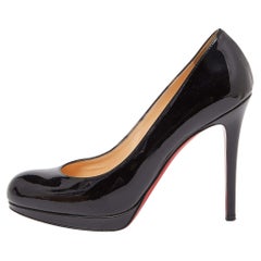 Christian Louboutin Black Patent Leather Bianca Platform Pumps Size 38.5