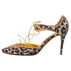 Manolo Blahnik Multicolor Brown/Gold Brocade Lace Up Pointed  Pumps