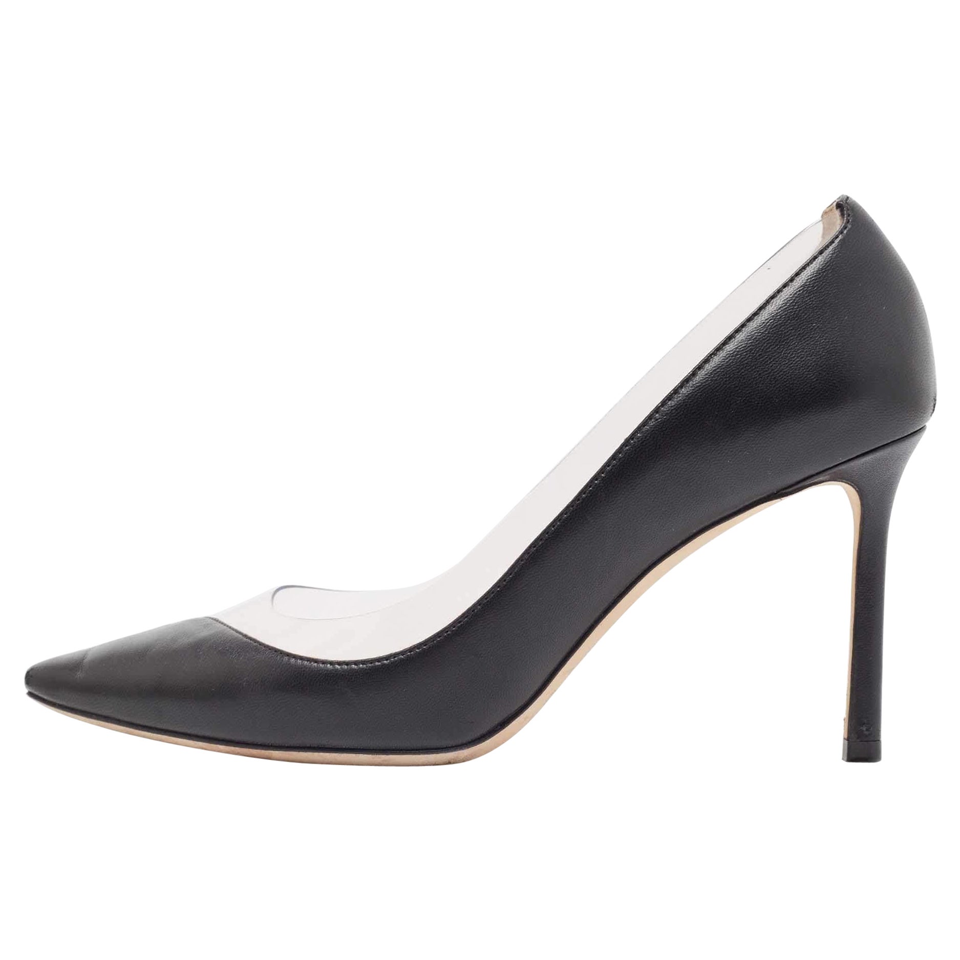 Jimmy Choo Black Leather and PVC Cass Pumps Size 37 For Sale