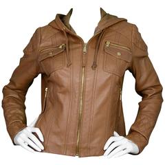 MICHAEL Michael Tan Leather Hooded Jacket sz M For at 1stDibs | michael kors jacket made in china, michael kors made in china jacket