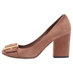 Gucci Brown Suede Buckle Detail Block Heel Pumps Size 39