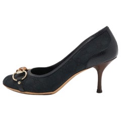 Gucci Navy Blue Canvas Bambo Horsebit Pumps Size 39