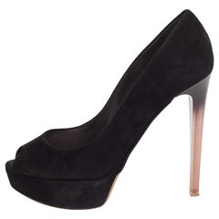 Dior Black Suede Peep Toe Platform Pumps Size 39.5 