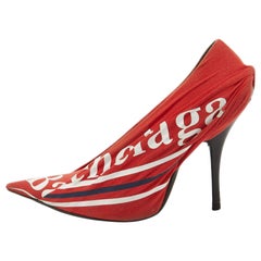 Balenciaga Red Fabric  Knife Pointed Toe  Pumps Size 37.5