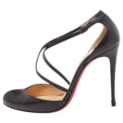 Christian Louboutin Black Leather Cross Ankle Strap Pumps Size 37