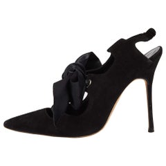 Manolo Blahnik Black Suede Bow Slingback Pumps Size 38