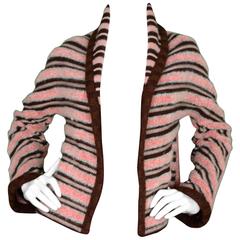 Missoni Vintage Peach 
Brown Striped Wool Open Cardigan