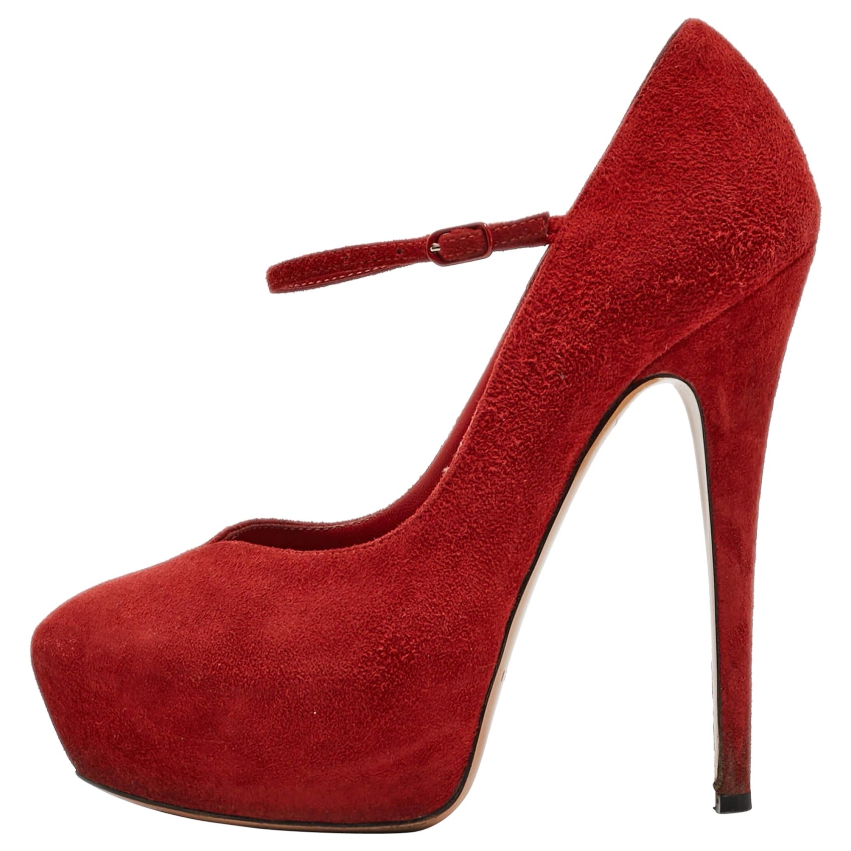 Casadei Red Suede Mary Jane Platform Pumps Size 36 For Sale