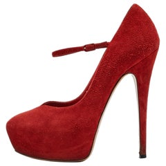 Casadei Red Suede Mary Jane Platform Pumps Size 36