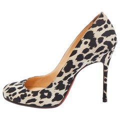 Christian Louboutin Black/White Fabric Leopard Print Simple Pumps Size 38