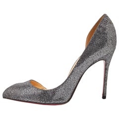 Christian Louboutin Silver Glitter Chiarana 100 Lady D'orsay Pumps Size 37