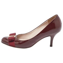 Salvatore Ferragamo Burgundy Patent Vara Bow Pumps Size 36.5