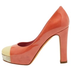 Chanel Peach/Yellow Patent Leather Platform Pumps Size 35