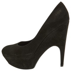 Yves Saint Laurent Black Textured Suede Platform Pumps Size 40