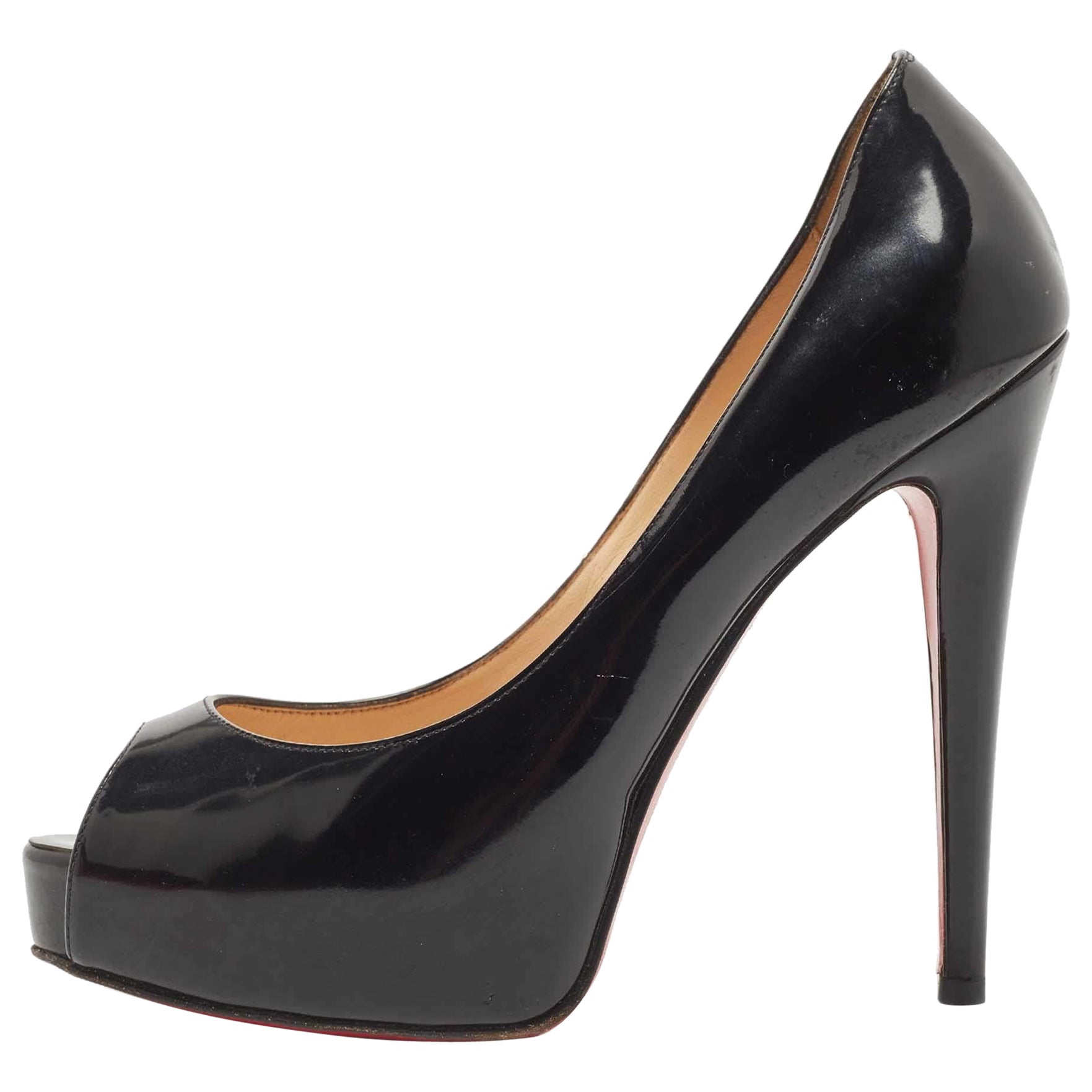 Christian Louboutin Black Patent Leather Very Prive Pumps Size 36.5 For Sale