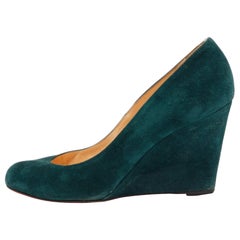 Christian Louboutin Dark Green Suede RonRon Zeppa Pumps Size 40.5