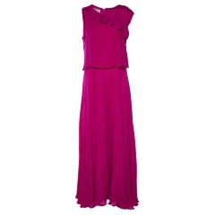 Emporio Armani Purple Silk Ruffle Overlay Detail Sleeveless Maxi Dress M