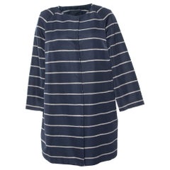 S'Max Mara Navy Blue Striped Cotton Blend Button Front Coat M