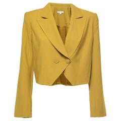 The Sei Mustard Yellow Crepe Double Breasted Crop Blazer S