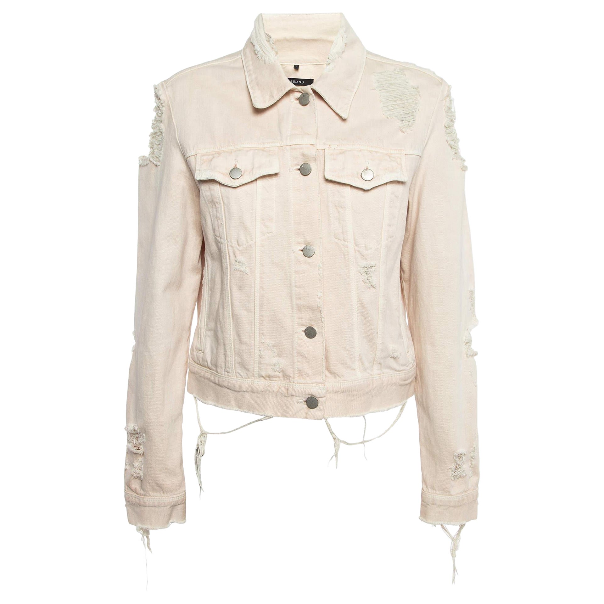 J Brand Creme Distressed & Ripped  Denim-Jacke mit Knopfleiste L