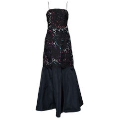 Emporio Armani Black Printed Satin & Lace Overlay Maxi Dress M