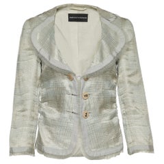 Emporio Armani Grau karierte Jacke aus Leinenmischung mit Rüschendetails M