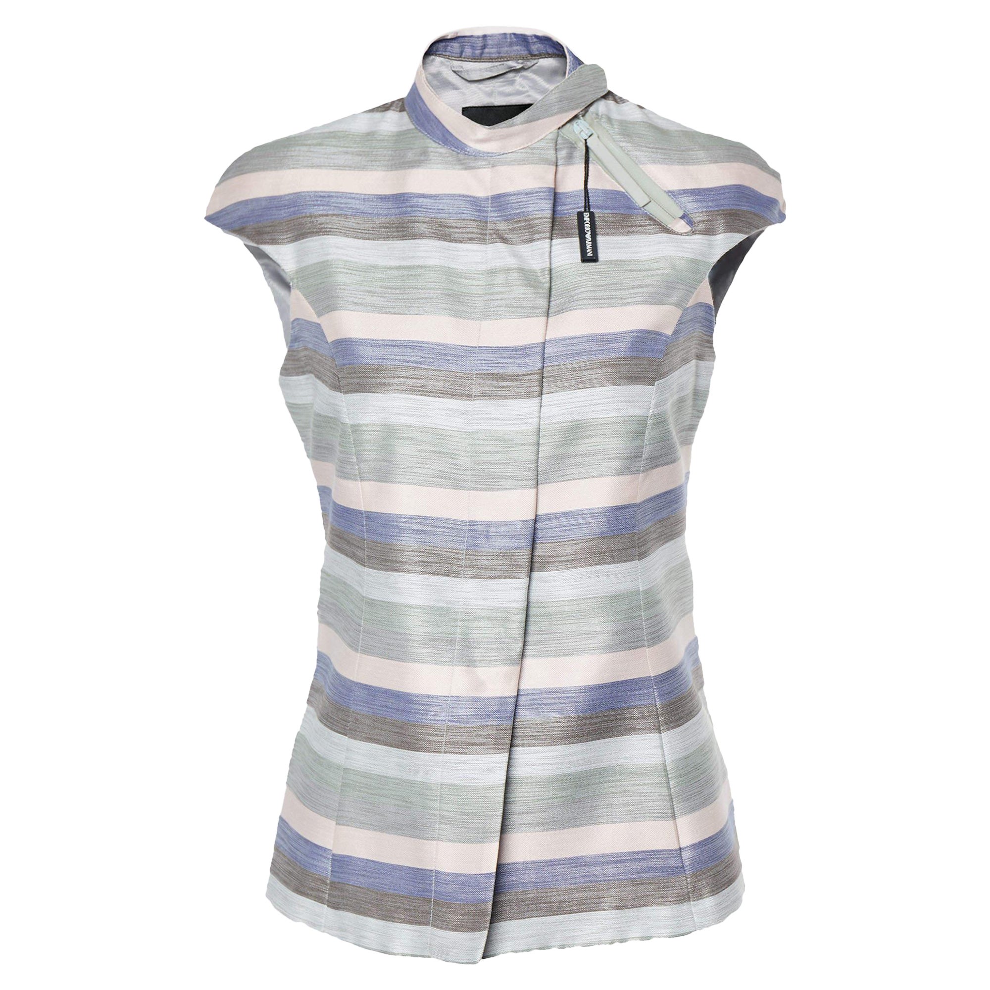 Emporio Armani Multicolor Striped Cotton Sleeveless Vest S For Sale