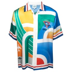 Casablanca Multicolor Logo Print Satin Silk Half Sleeve Shirt L