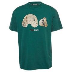 Palm Angels Green Spray Paint Bear Print Cotton T-Shirt L