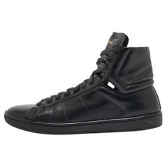 Saint Laurent Black Leather High Top Sneakers Size 37