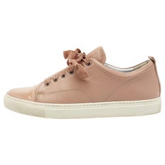 Lanvin Dusty Pink Leather and Patent Cap Toe Low-Top Sneakers Size 40