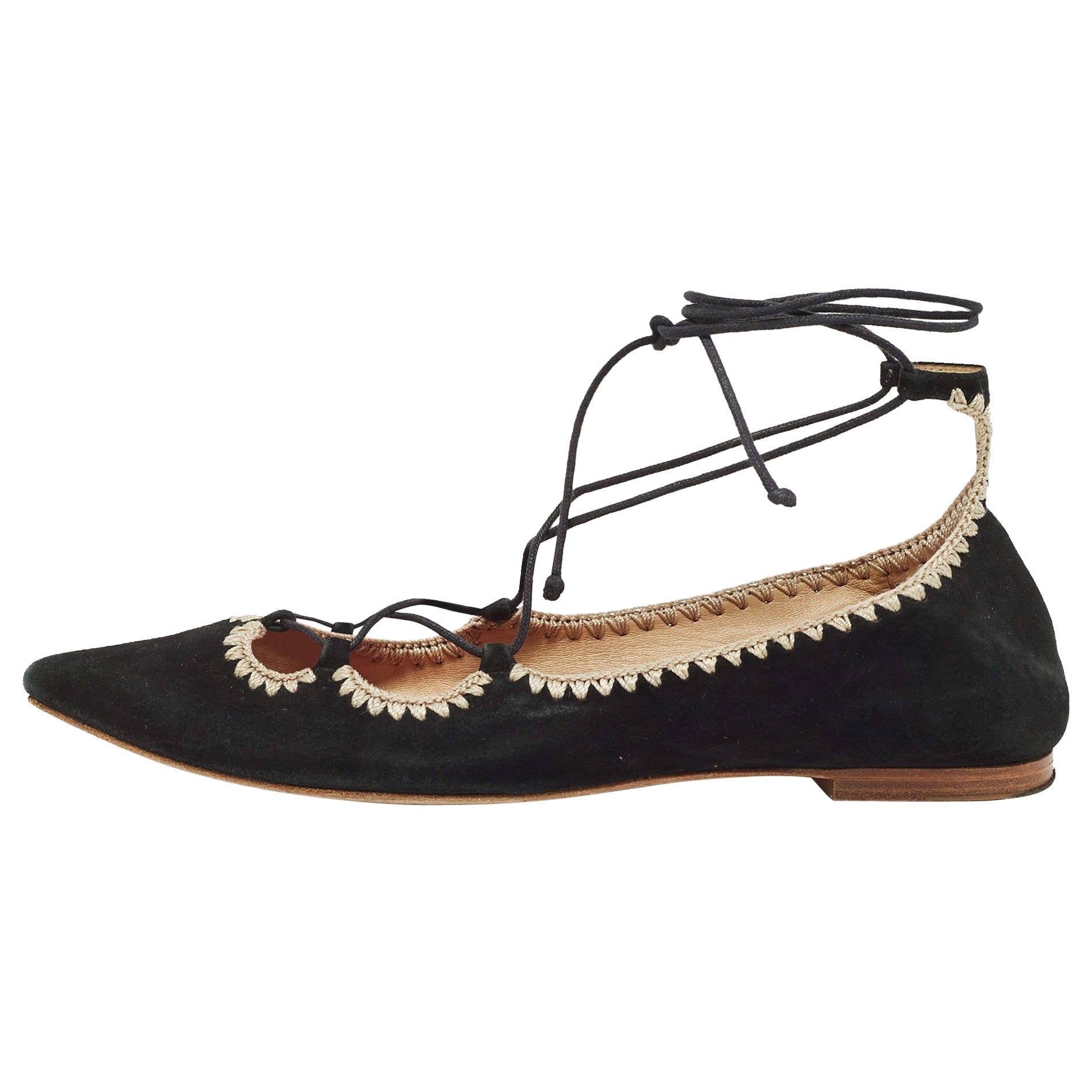 Carolina Herrera Bailarinas de ante negro con lazo en punta talla 37 en venta