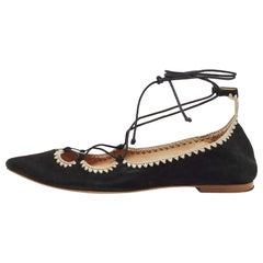 Carolina Herrera Schwarze spitz zulaufende Tie Up Ballettschuhe aus Wildleder Größe 37