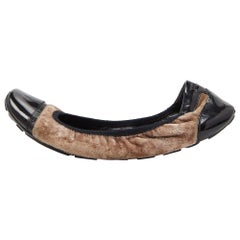 Prada Sport Black/Brown Patent Leather & Velvet Toe Cap Scrunch Flats Size 40.5