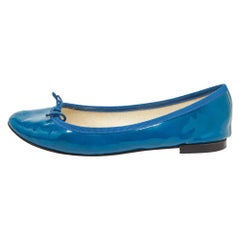 Repetto Blue Patent Leather Bow Ballet Flats Size 38