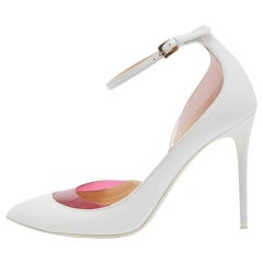 Jimmy Choo White/Pink Leather and PVC D'orsay Toe Ankle Pumps Size 37