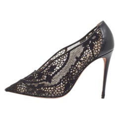 Valentino Black Leather and Lace  Fusion Pointed Toe Pumps Size 41