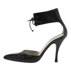 Used Gucci Black Leather Ankle Tie Pumps Size 37.5
