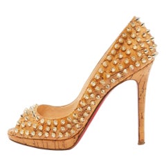 Christian Louboutin Beige Cork Yolanda Spike Pumps Size 37