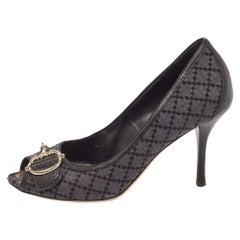 Gucci escarpins « Icon Bit Peep Toe » en toile et cuir bicolore avec diamants, taille 38