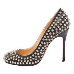 Christian Louboutin Black Leather Pigalle Spikes Pumps Size 36