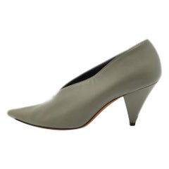 Celine Grey Leather V Neck Pointed Toe Pumps Size 36.5