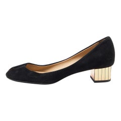 Gucci Black Suede Peep Toe Block Heel Pumps Size 38.5