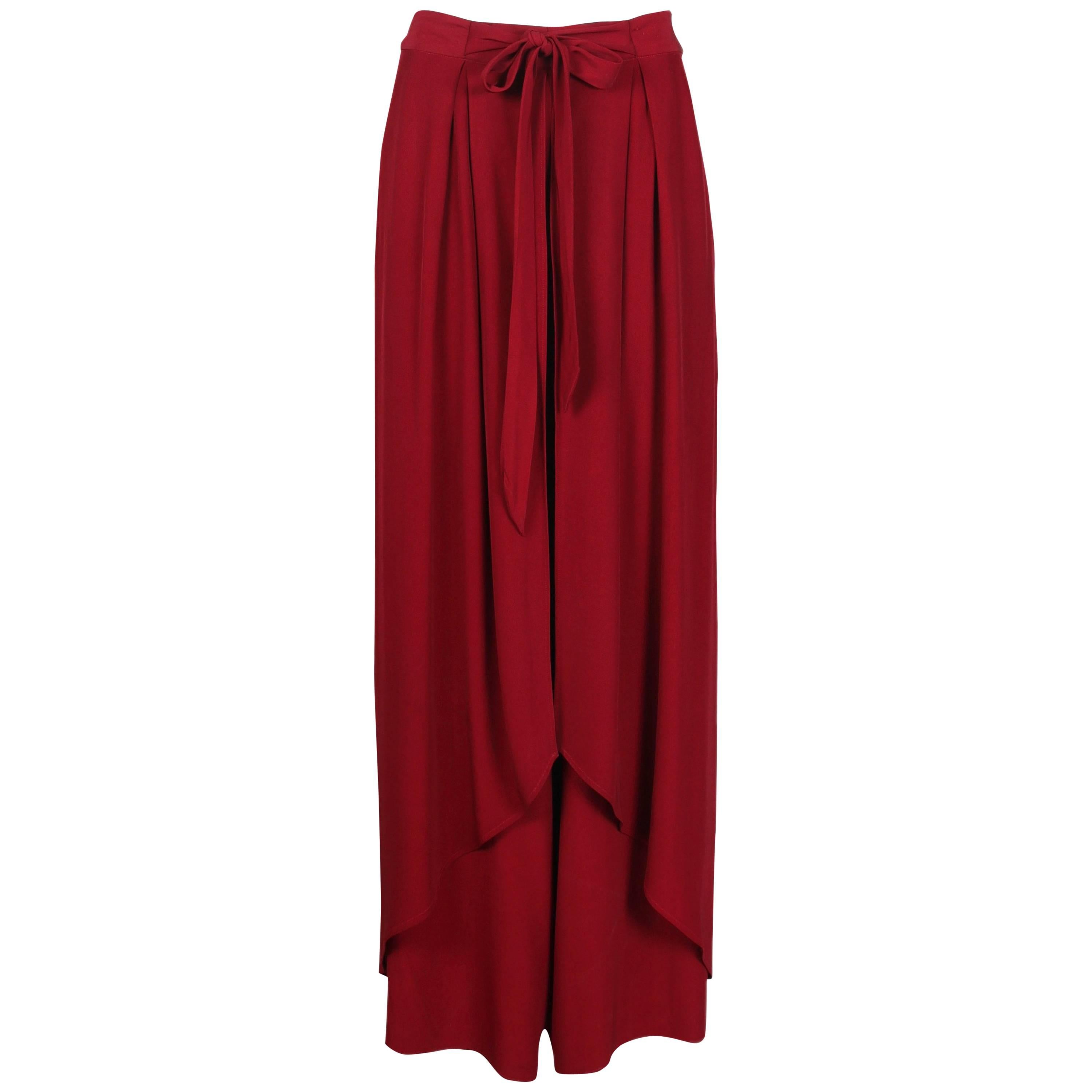 Christian Lacroix Burgundy High Waisted Wrap Palazzo Pants w/Waist Ties